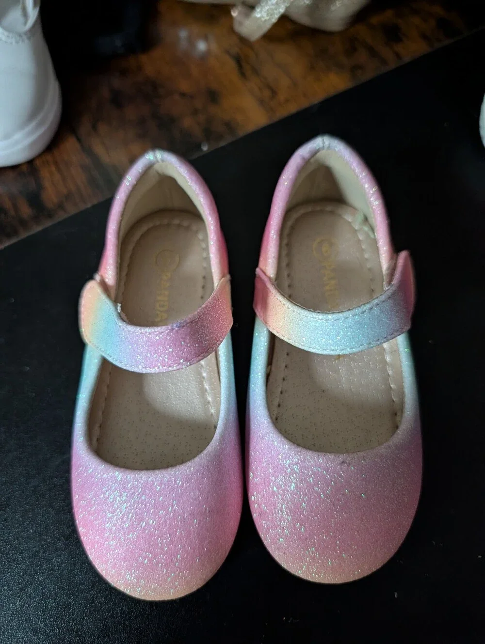 Kids Glitter Rainbow Mary Jane Shoes - Pink